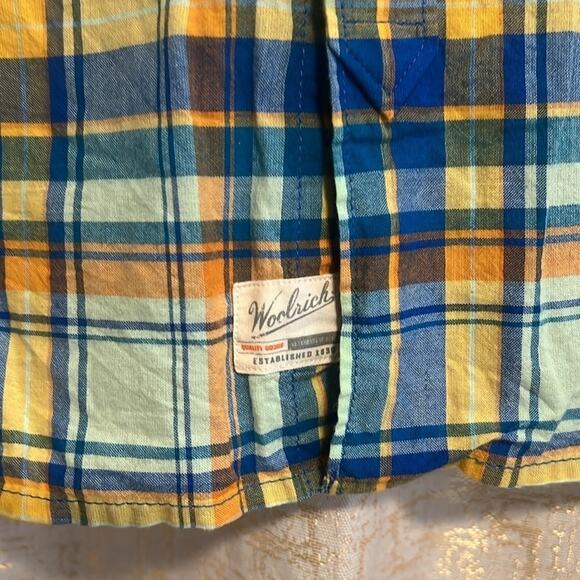 Woolrich Blue & Yellow Plaid Button Up Top 100% Organic Cotton Men's Size Large! - Picture 4 of 8